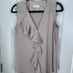 Calvin Klein Women's Beige Ruffle Blouse, Not tagged, Size 10